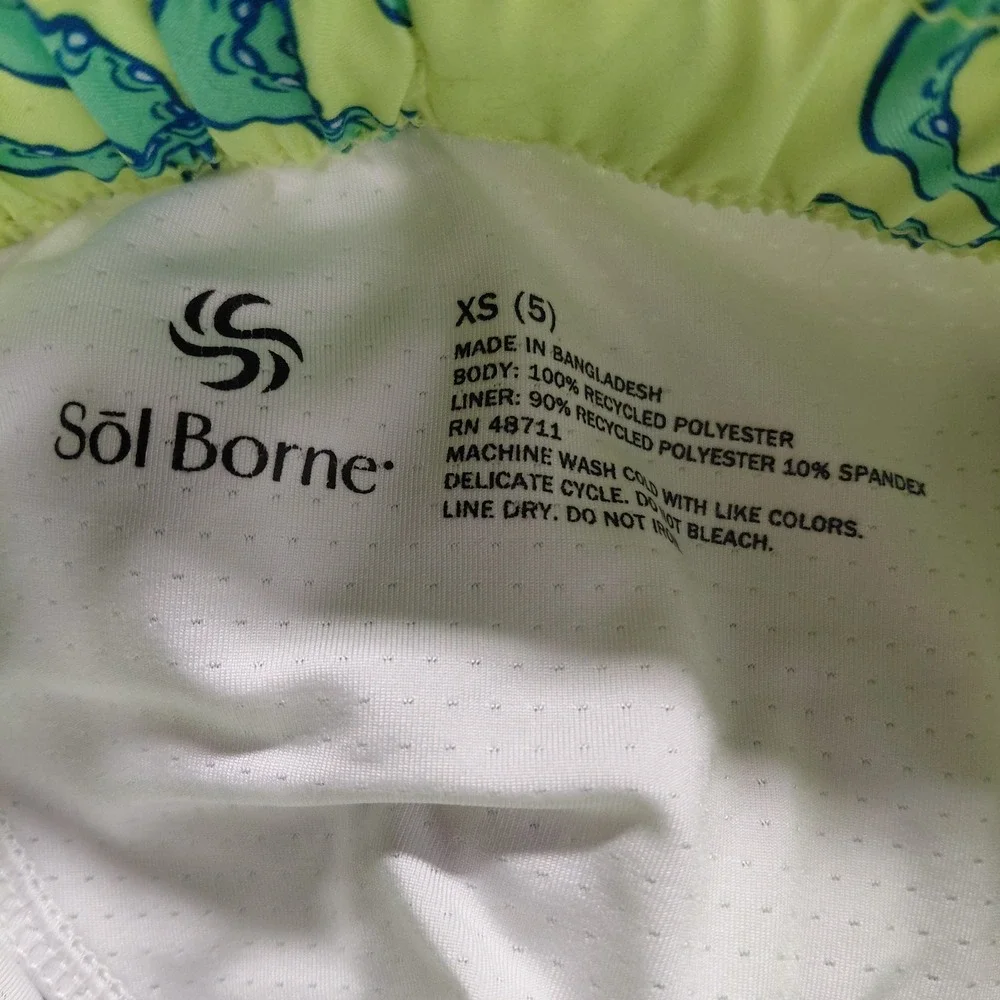 Sol Borne Boys Swim Trunks Neon Yellow Octopus Size XS (5) Elastic Tie Waist
